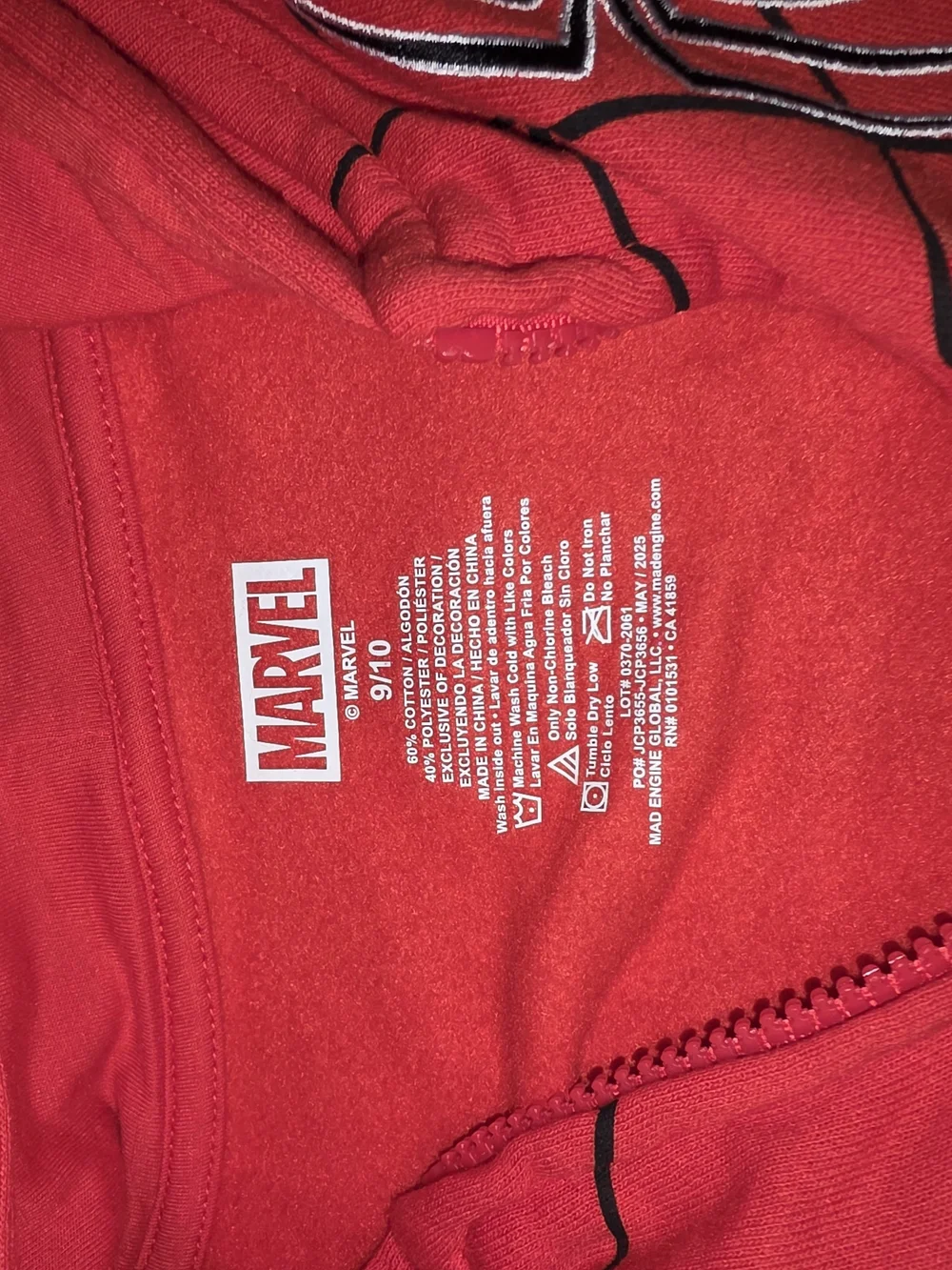 Marvel Kids Spider-Man Red & Blue Hoodie Costume Jacket - Picture 5 of 5